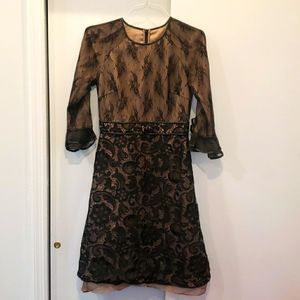 Mikael Aghal black lace midi evening dress